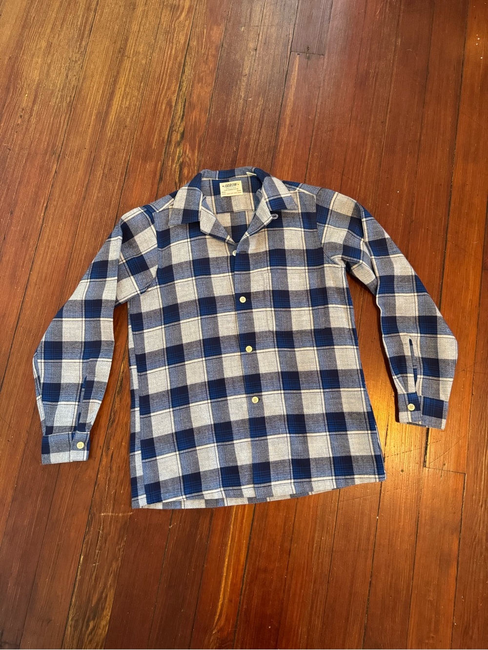 Arrow Made in USA blue plaid wool blend work shirt small vintage